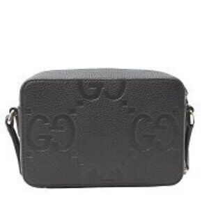 Gucci messenger logo Jumbo GG leather grain bag full debossed black